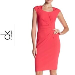 Calvin Klein Pink‎ Horseshoe Neck Ruched Sheath Dress